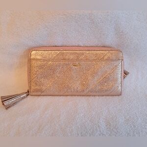 NWT Tusk Zip Around Rose Gold Leather Wallet - Italy
